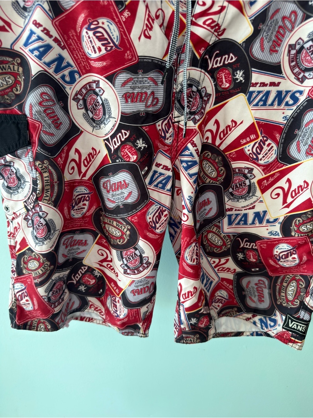 Vans Red, Black & White Logo Patch Swim Trunks Board Shorts Sise 33 - Picture 4 of 12